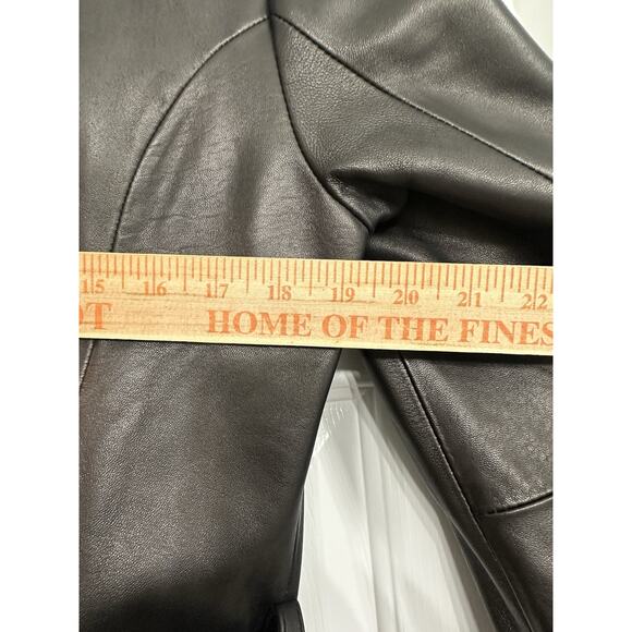 Wilsons Pelle Studio Women M Trench Coat Leather Lined Belted Button Black 90s - Picture 13 of 15